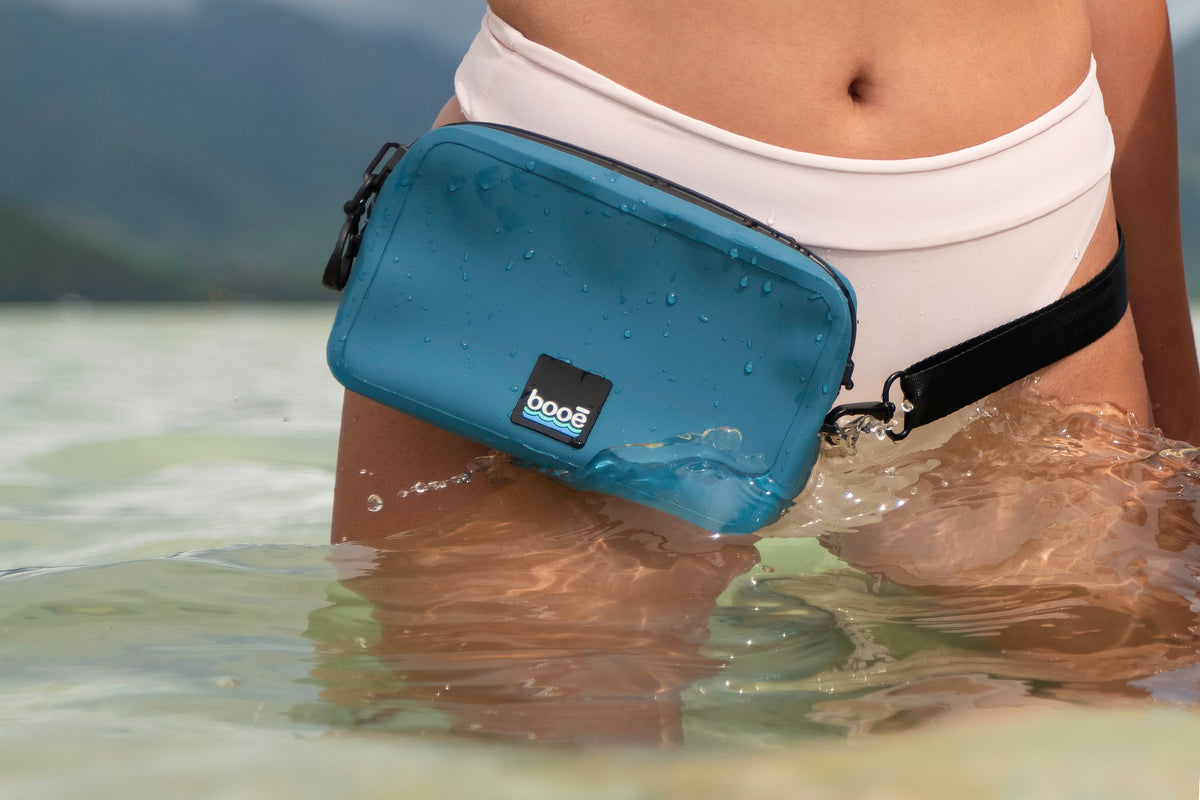 Booē Waterproof Belt Bag worn in shallow water